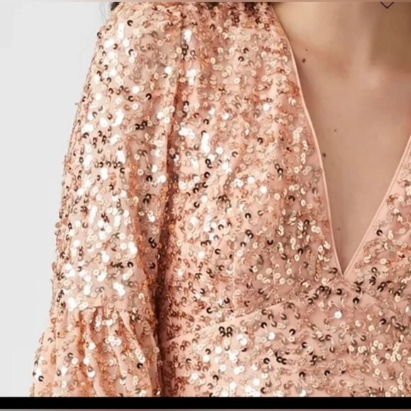 French Connection Cellienne Dusty Pink Sequin sheer flare sleeve Dress‎ Size 4 - Picture 4 of 6